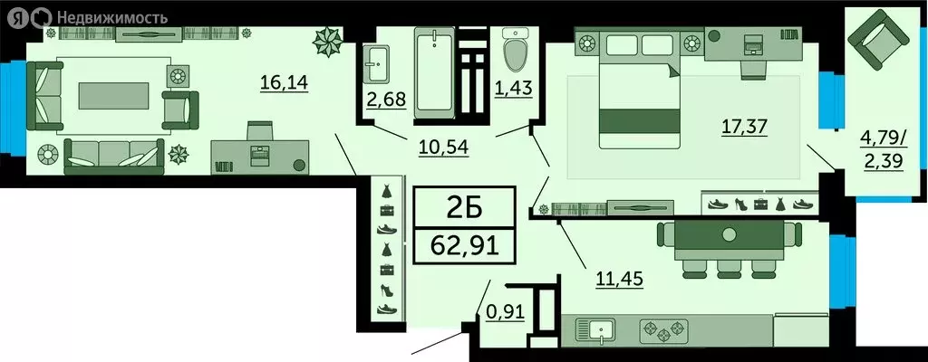 2-комнатная квартира: Ростов-на-Дону, улица Мечникова, 110Г (62.91 м) - Фото 0