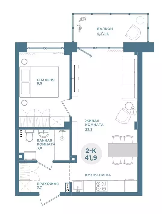 2-комнатная квартира: Красноярск, Свердловская улица, 6Е (41.9 м) - Фото 1