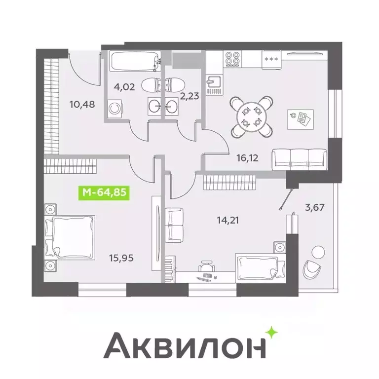 2-к кв. санкт-петербург бул. александра грина (64.85 м) - Фото 0