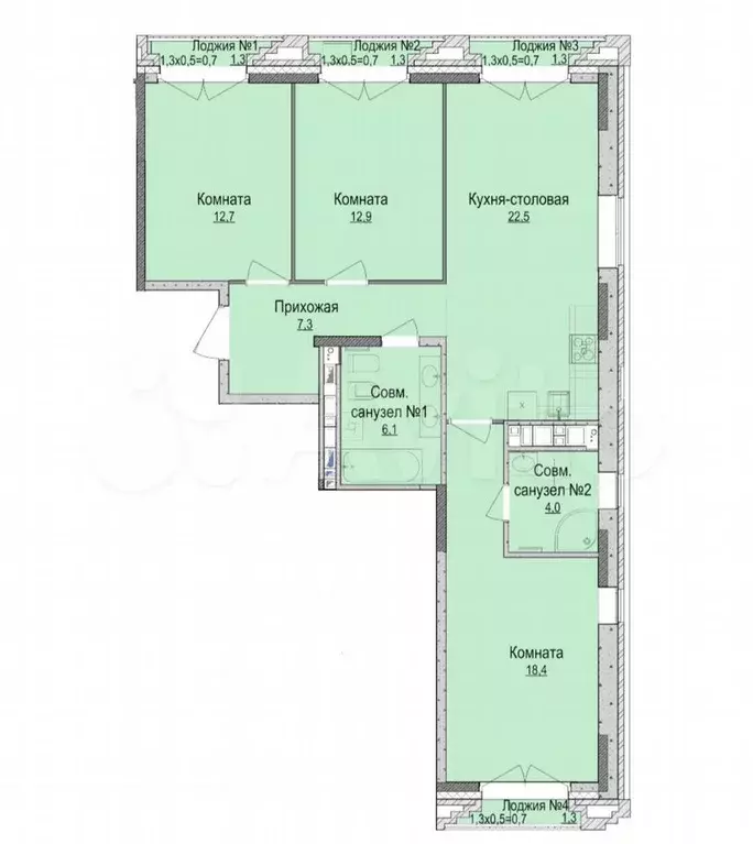 3-к. квартира, 90 м, 14/15 эт. - Фото 0