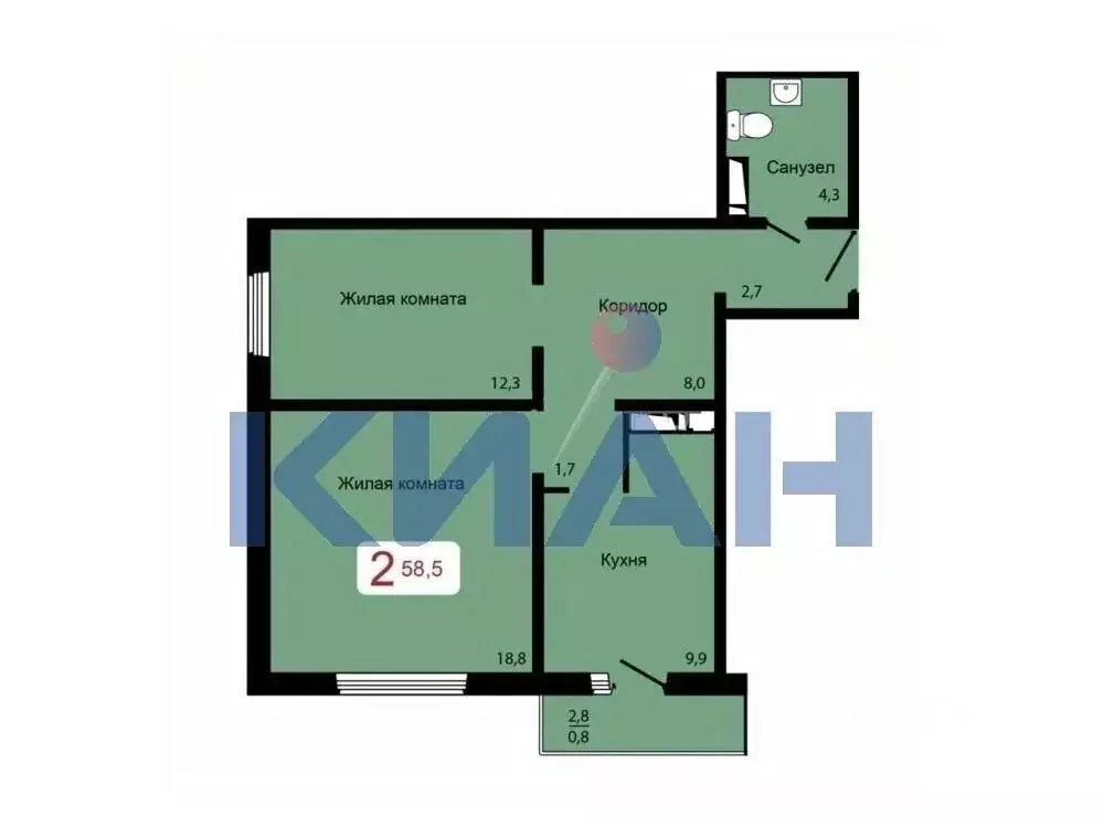 2-к кв. Красноярский край, Красноярск Аральская ул., 51А (58.5 м) - Фото 1
