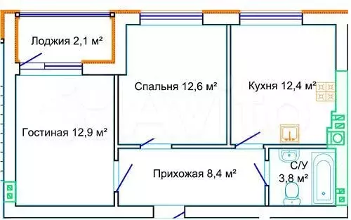 2-к. квартира, 50 м, 2/5 эт. - Фото 1