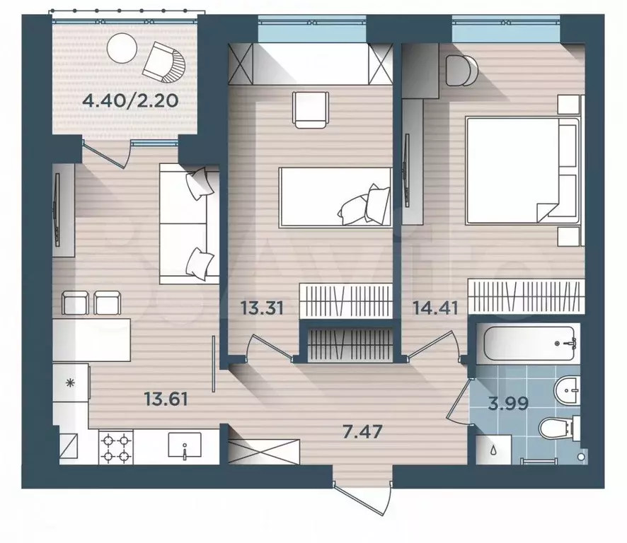 2-к. квартира, 55 м, 1/4 эт. - Фото 0