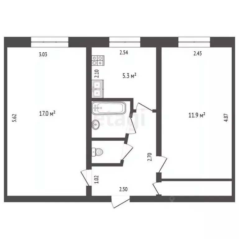 2-к кв. Тюменская область, Тюмень ул. Белинского, 18 (43.6 м) - Фото 1
