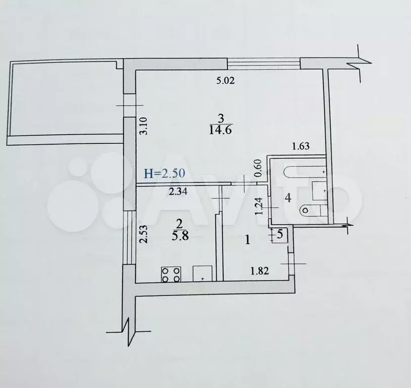 1-к. квартира, 27,2 м, 4/5 эт. - Фото 0