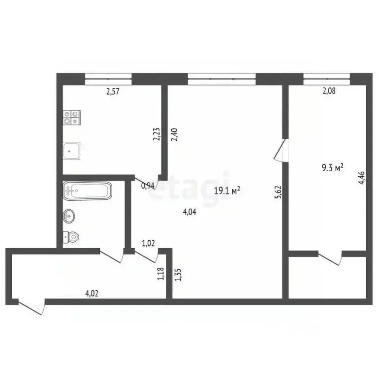 2-к кв. Кемеровская область, Новокузнецк ул. Циолковского, 21 (43.7 м) - Фото 1