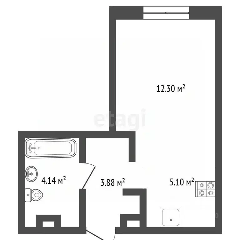 Студия Тюменская область, Тюмень Харьковская ул., 76 (25.4 м) - Фото 2