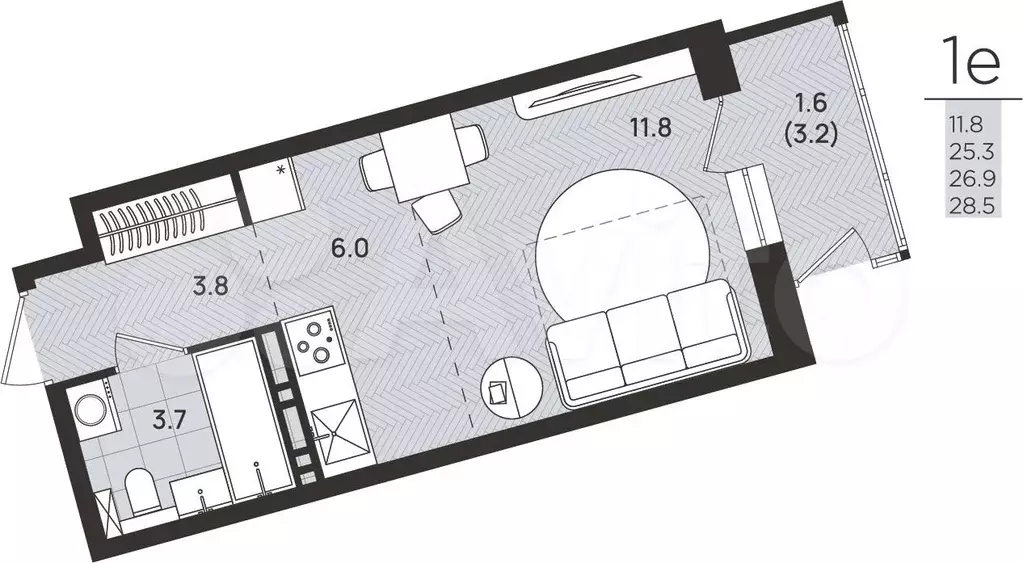 Квартира-студия, 26,9 м, 6/8 эт. - Фото 0