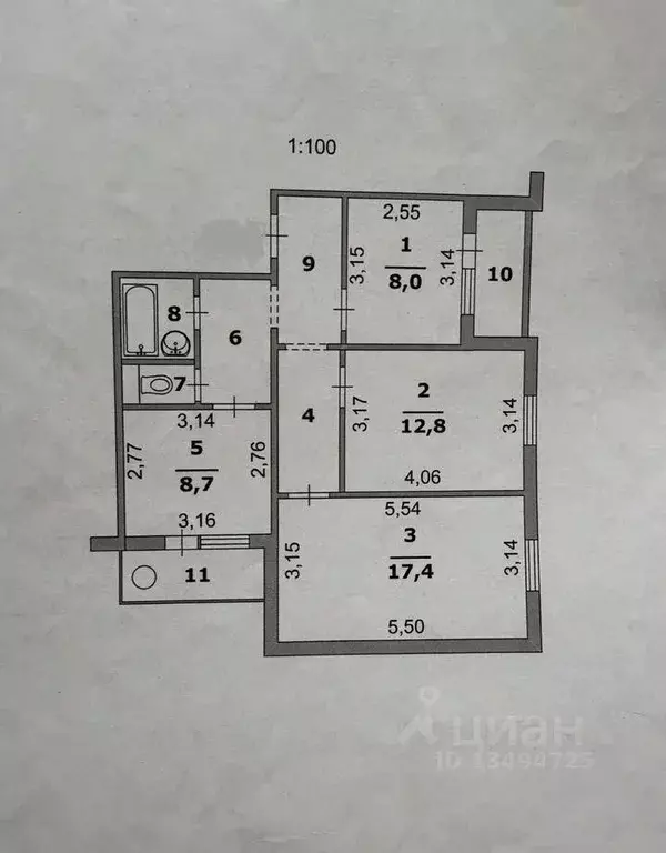 3-к кв. Белгородская область, Белгород ул. Есенина, 46 (63.3 м) - Фото 2