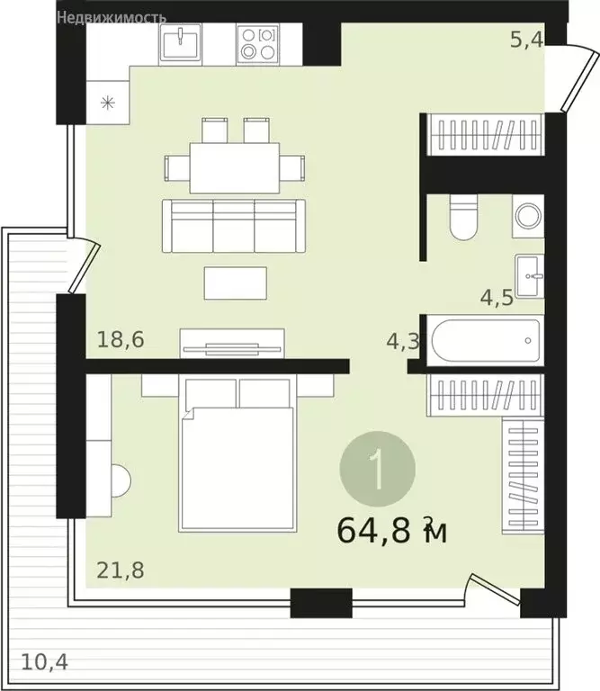 1-комнатная квартира: Новосибирск, улица Аэропорт, 23 (54.3 м) - Фото 1