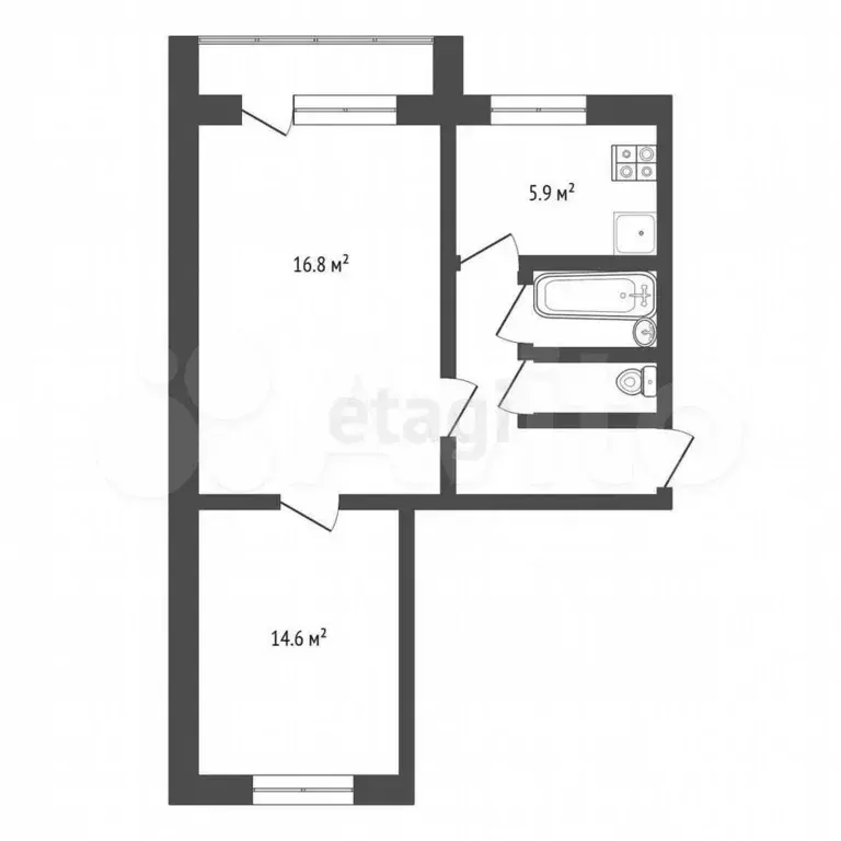 2-к. квартира, 44,2 м, 2/5 эт. - Фото 0