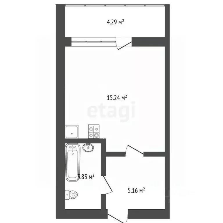 Студия Тюменская область, Тюмень ул. Станционная, 26Бк1 (30.0 м) - Фото 1