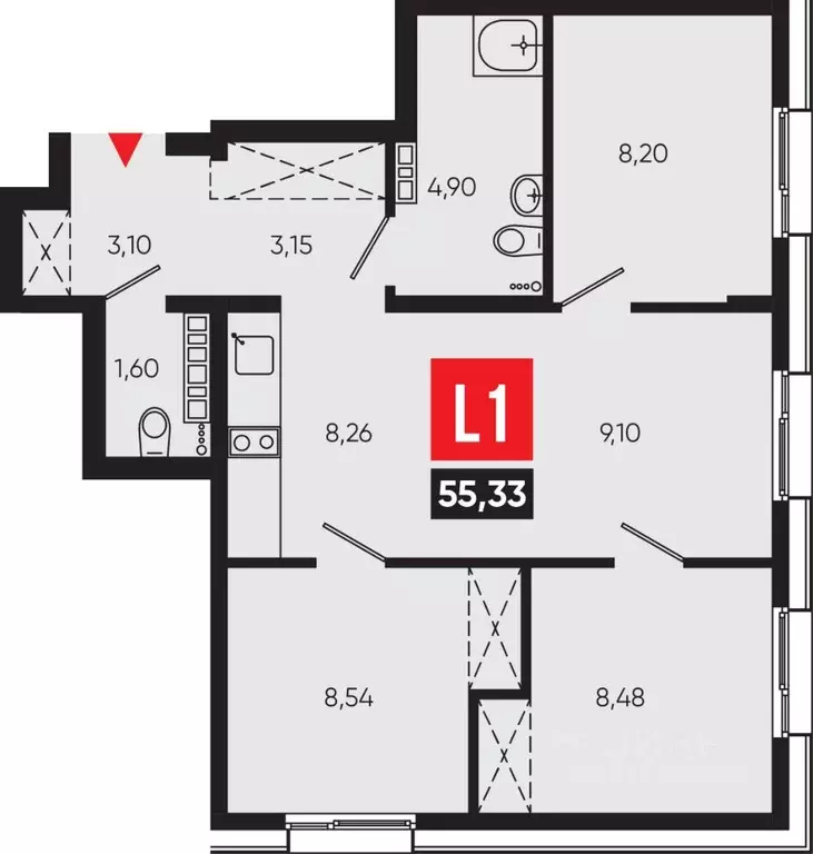 4-к кв. Иркутская область, Иркутск Смартаменты жилой комплекс (55.33 ... - Фото 1