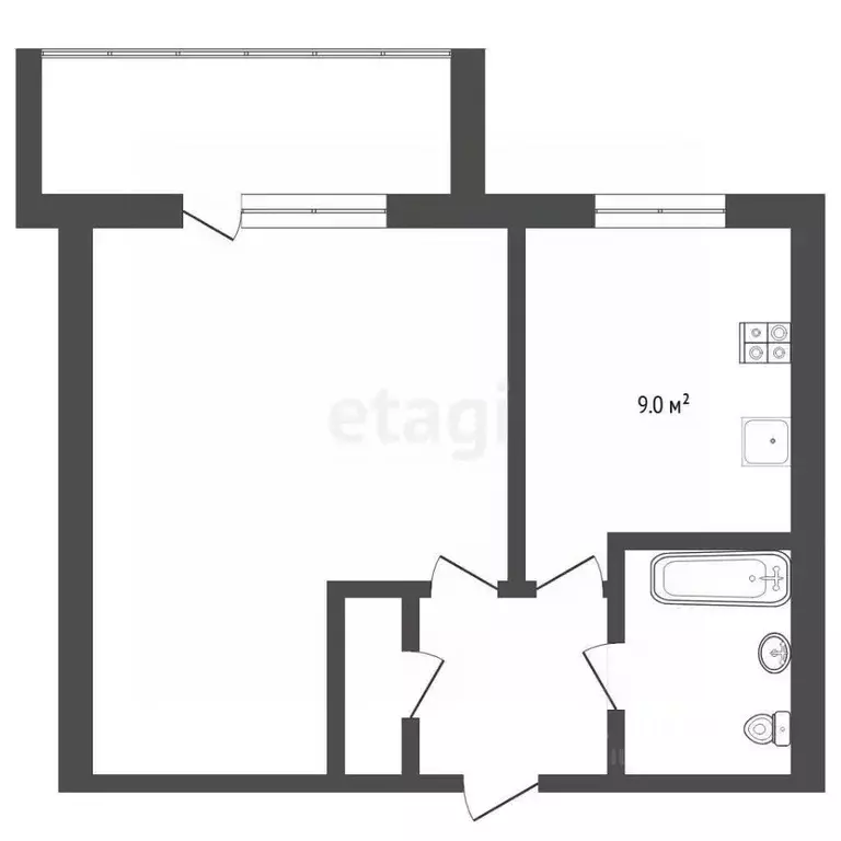 1-к кв. Тюменская область, Тюмень Ткацкий проезд, 12 (34.3 м) - Фото 1