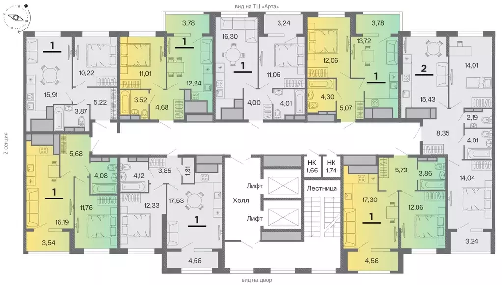 2-к кв. Рязанская область, Рязань Бирюзова Парк жилой комплекс (61.27 ... - Фото 2