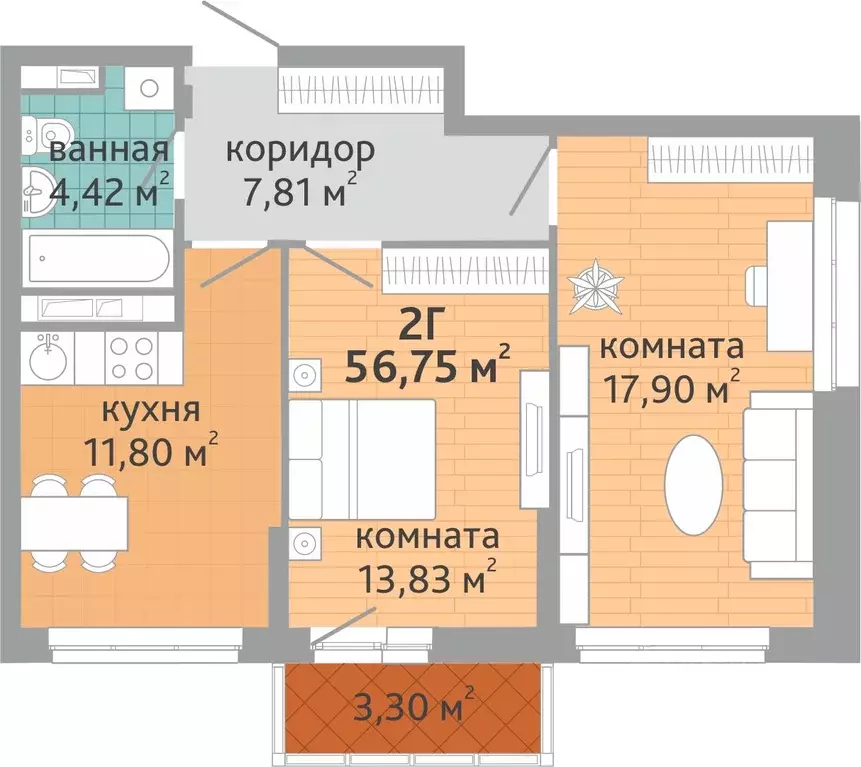 2-к кв. Свердловская область, Екатеринбург ВИЗ жилрайон, Семейный ... - Фото 0