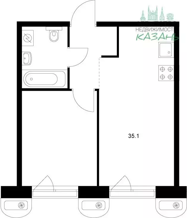 1-комнатная квартира: Казань, улица Журналистов, 50 (35.1 м) - Фото 1