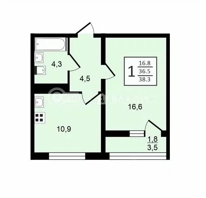 1-к кв. Воронежская область, Воронеж ул. Шишкова, 140Б/6 (38.5 м) - Фото 0