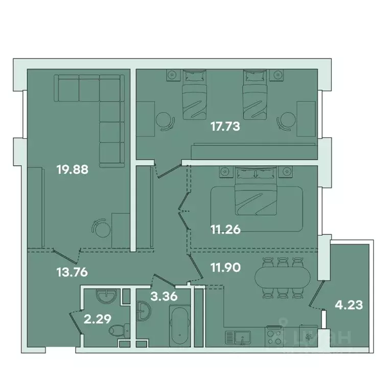 3-к кв. Иркутская область, Иркутск ул. Петрова, 18 (84.41 м) - Фото 0