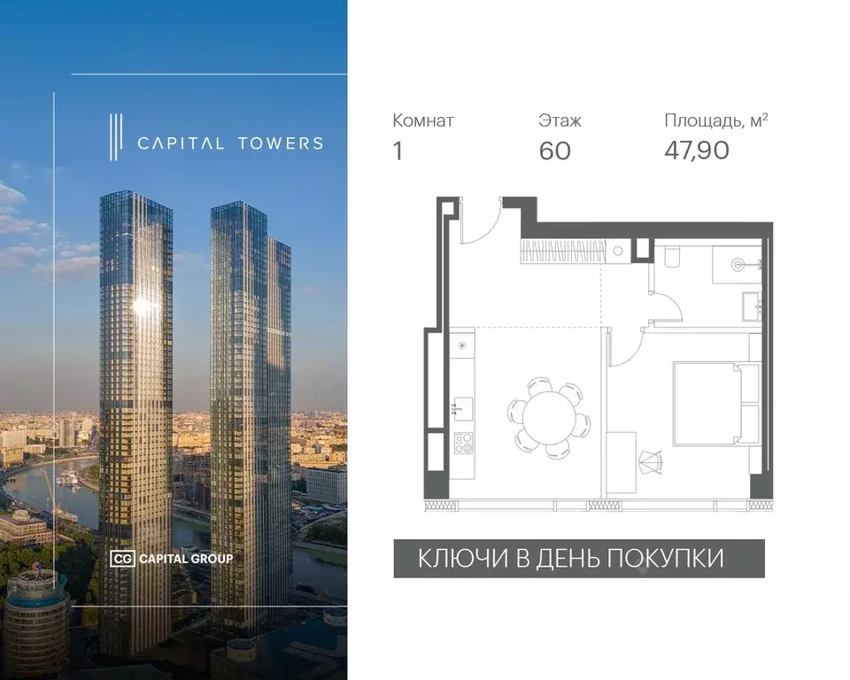 1-к кв. Москва Краснопресненская наб., 14Ак2 (47.9 м) - Фото 0