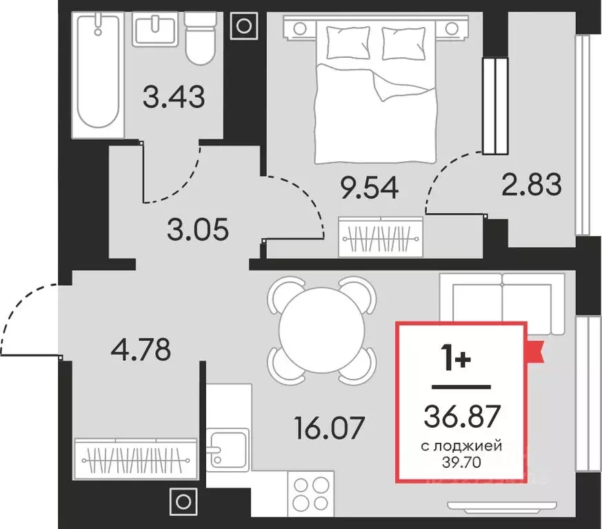 1-к кв. Ханты-Мансийский АО, Нефтеюганск ул. Нефтяников, 48А (36.87 м) - Фото 1