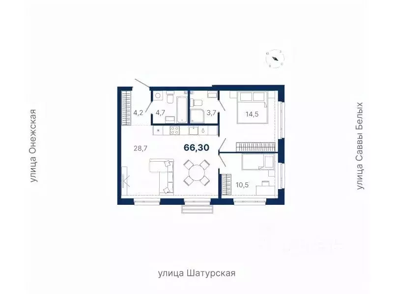 2-к кв. Свердловская область, Екатеринбург ул. Шатурская (66.3 м) - Фото 0
