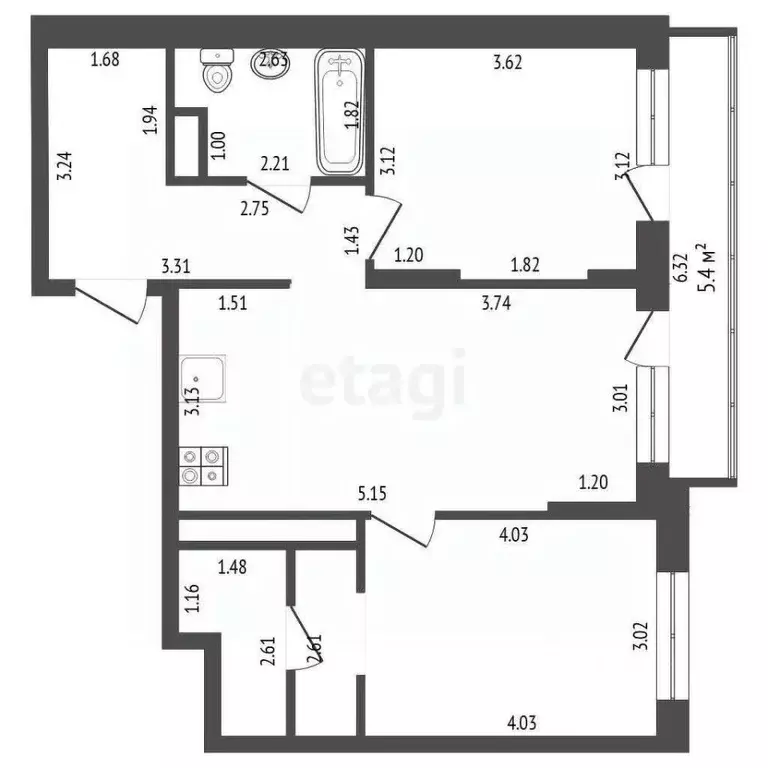 2-к кв. Тюменская область, Тюмень Интернациональная ул., 199к9 (62.0 ... - Фото 2