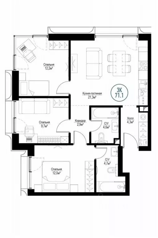 4-к кв. Москва Волгоградский просп., 32/5к2 (71.0 м) - Фото 1