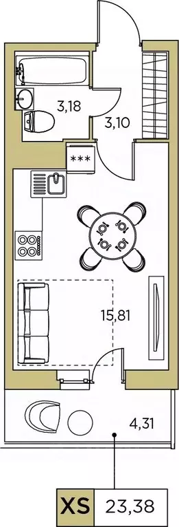 Студия Санкт-Петербург ул. Русановская, 24 (23.2 м) - Фото 0