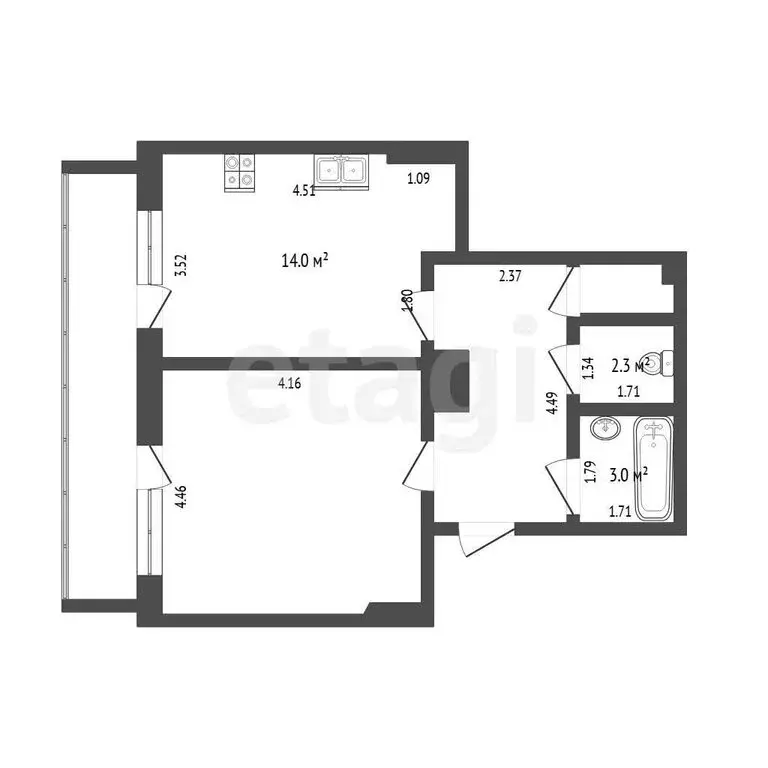 1-комнатная квартира: Тюмень, улица Монтажников, 53 (50.9 м) - Фото 1