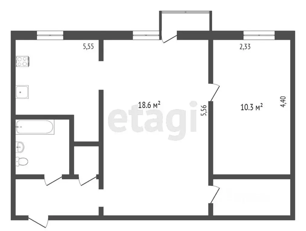 2-к кв. Тюменская область, Тюмень ул. Луначарского, 59 (44.6 м) - Фото 2