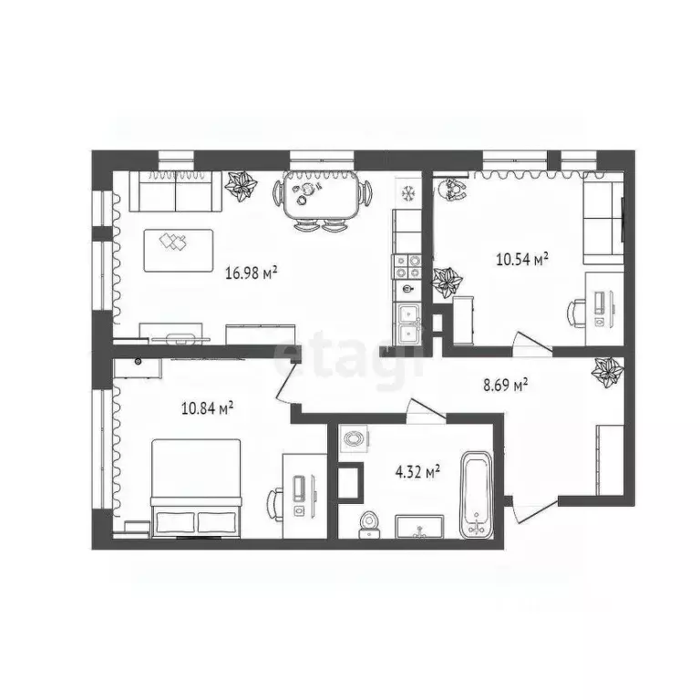 2-к кв. Тюменская область, Тюмень ул. Тимофея Чаркова, 87 (51.4 м) - Фото 2
