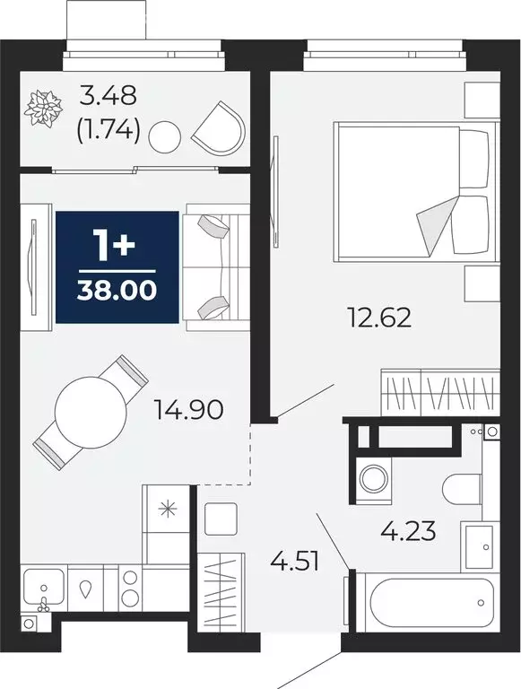 1-комнатная квартира: Тюмень, Арктическая улица, 16 (39.74 м) - Фото 0