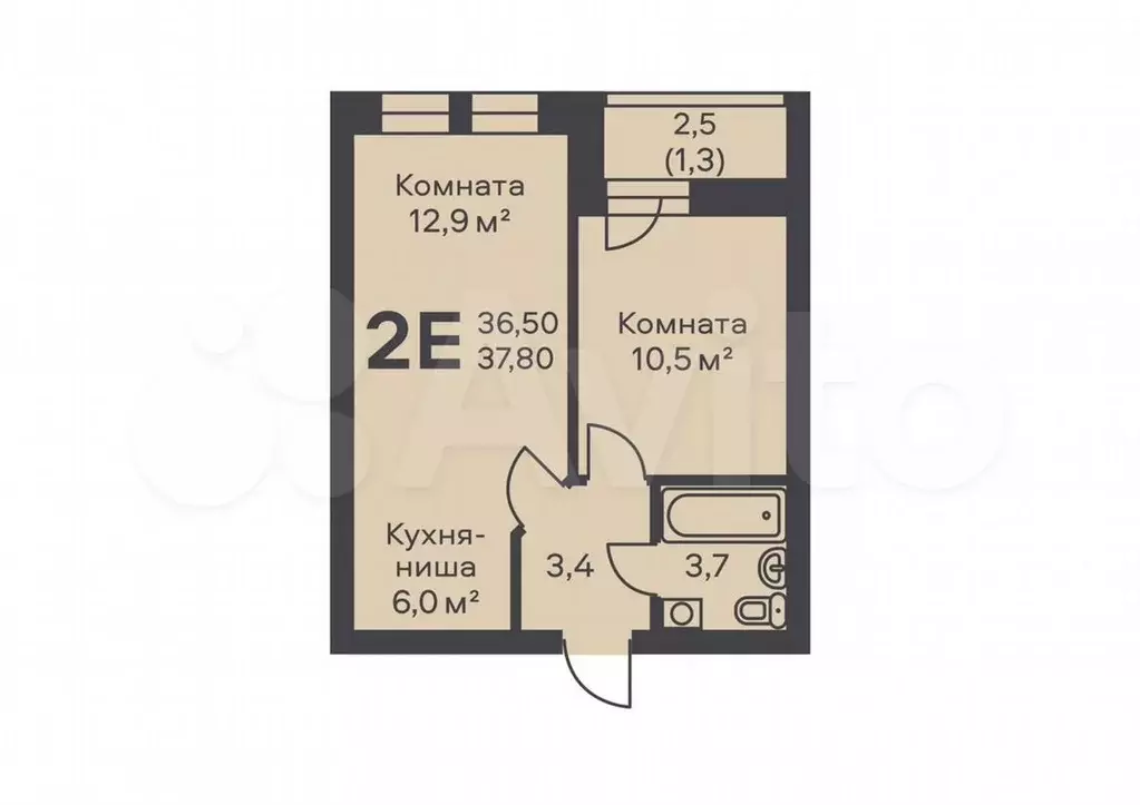 2-к. квартира, 37,8 м, 2/6 эт. - Фото 0