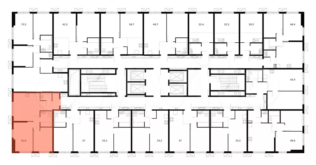 2-к. квартира, 52,6м, 21/33эт. - Фото 1