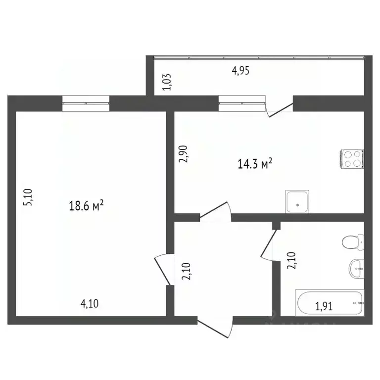 1-к кв. Тюменская область, Тобольск 15-й мкр, 35 (34.5 м) - Фото 2