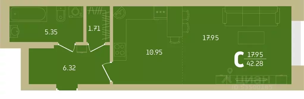 1-к кв. Башкортостан, Уфа Революционная ул., 39/4 (44.95 м) - Фото 1
