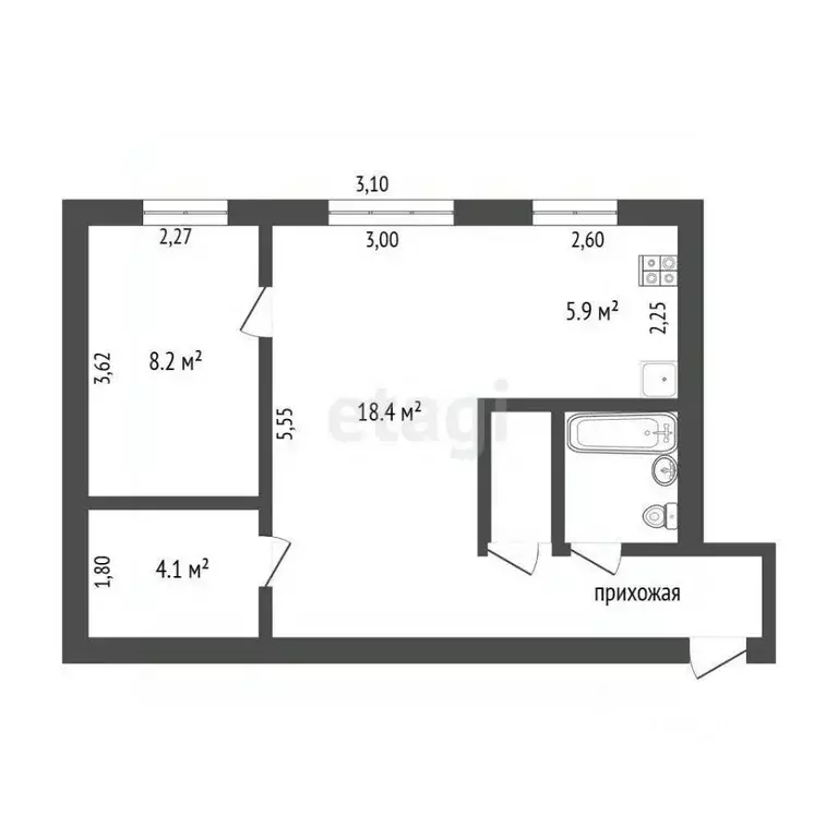 2-к кв. Омская область, Омск Нефтезаводская ул., 1А (44.8 м) - Фото 1