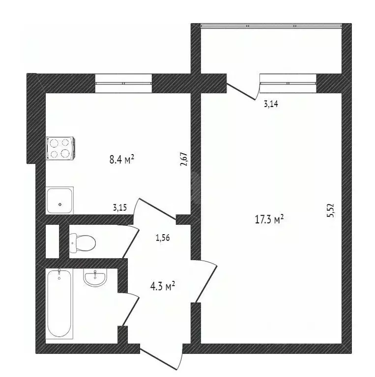 1-к кв. Белгородская область, Белгород ул. Толстого, 37 (53.1 м) - Фото 1