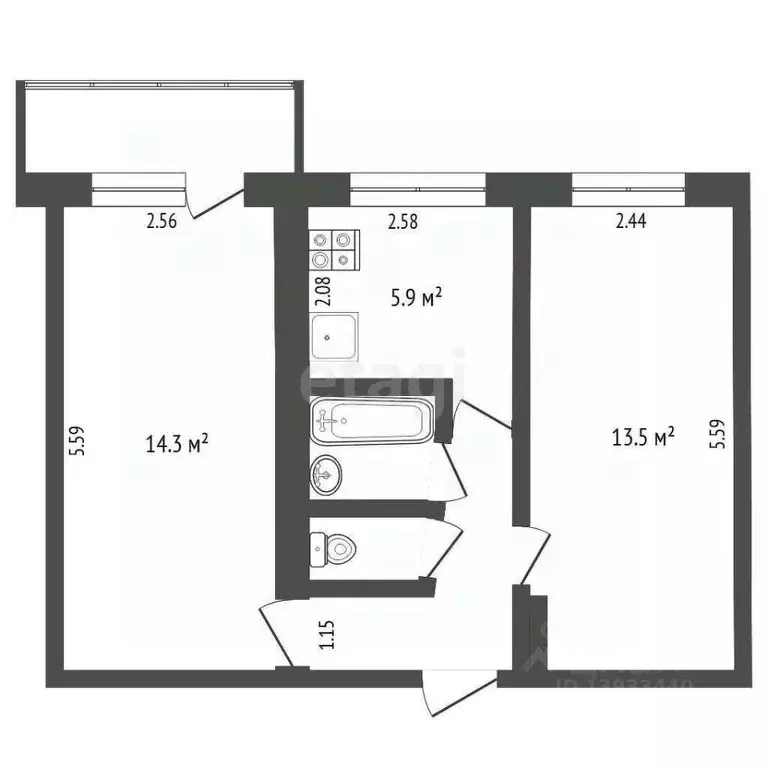 2-к кв. Тюменская область, Тюмень Харьковская ул., 71А (41.8 м) - Фото 2
