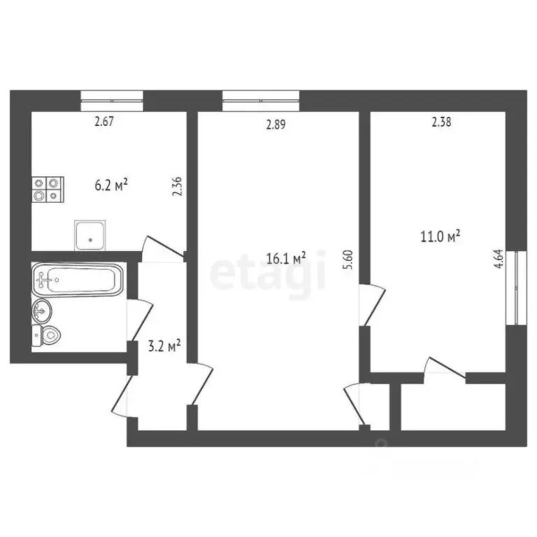 2-к кв. Крым, Симферополь ул. Киевская (42.0 м) - Фото 0