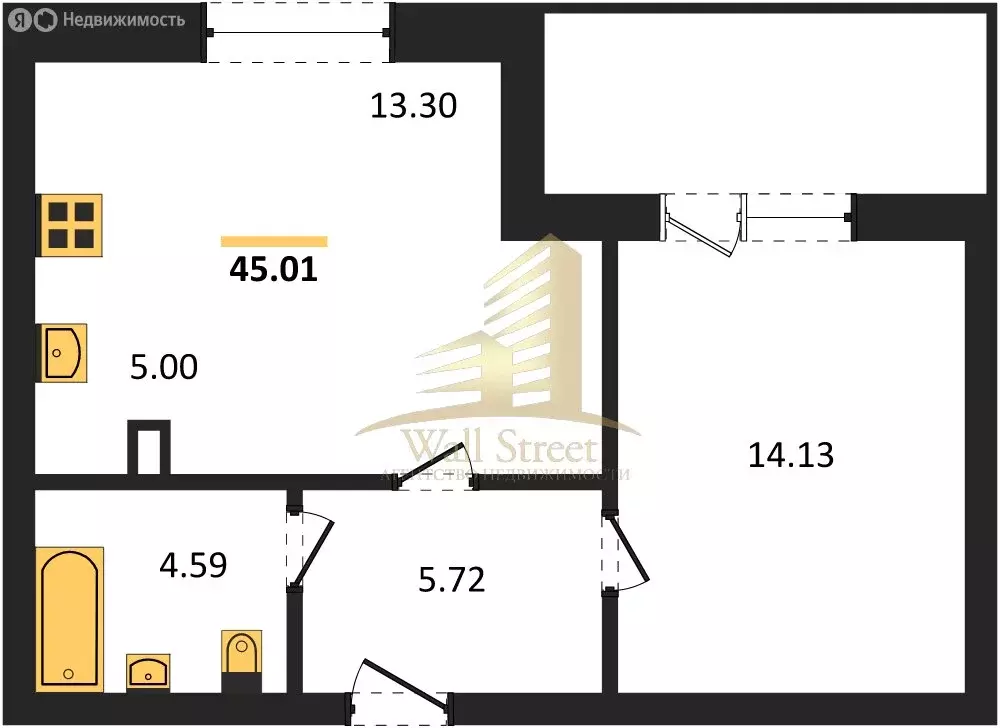 1-комнатная квартира: Новосибирск, улица Гоголя, 222 (45.01 м) - Фото 0