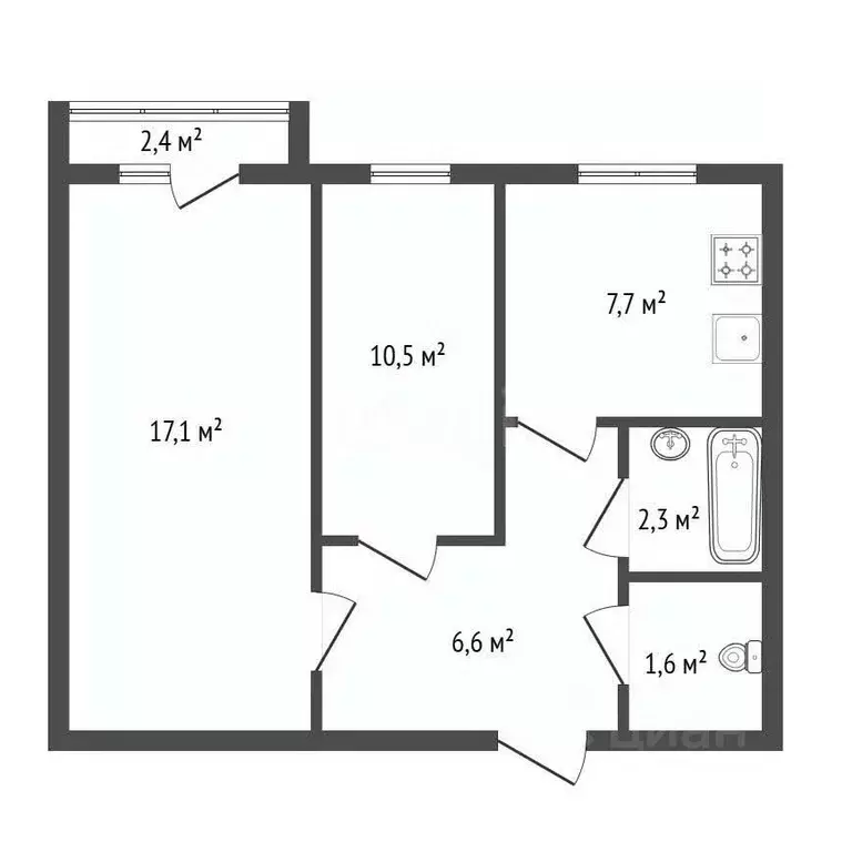 2-к кв. Башкортостан, Уфа Российская ул., 54А (43.4 м) - Фото 1