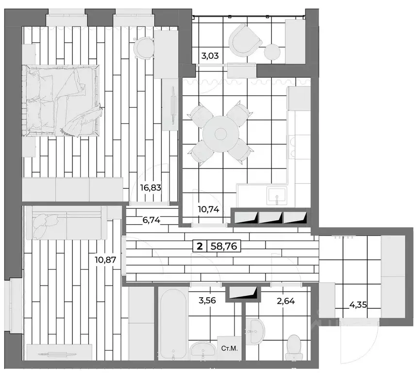 2-к кв. Орловская область, Орел Мясокомбинат мкр,  (57.25 м) - Фото 0
