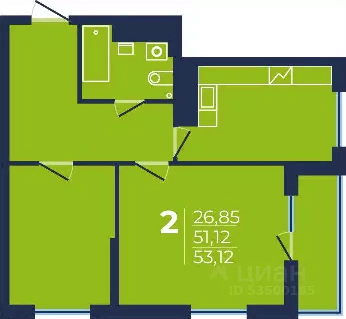 2-к кв. Башкортостан, Уфа ул. Майора Доставалова, 1 (53.12 м) - Фото 1