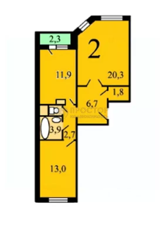 2-к кв. Москва ул. Маршала Савицкого, 22к1 (60.1 м) - Фото 2