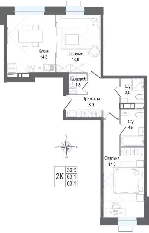 2-к кв. Московская область, Королев Первомайский мкр, Киноквартал ... - Фото 1