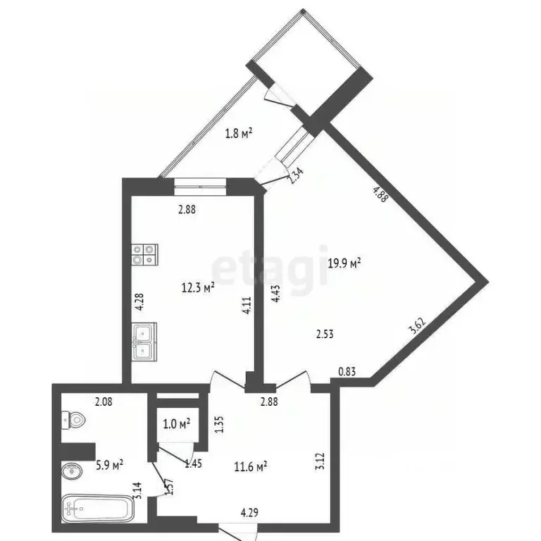1-к кв. Ямало-Ненецкий АО, Новый Уренгой Мирный мкр, 3/3 (50.7 м) - Фото 2