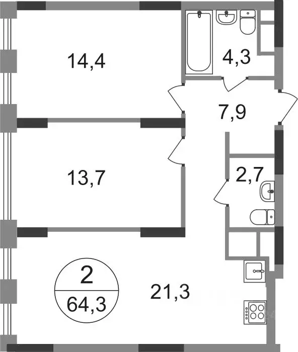 2-к кв. Москва Переделкино Ближнее мкр, 17-й кв-л, к1 (64.3 м) - Фото 0