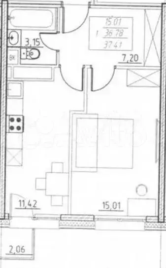 1-к. квартира, 34,5м, 21/24эт. - Фото 1